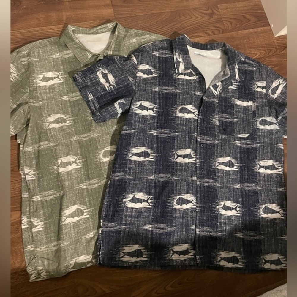 BUNDLE Columbia‎ performance fishing gear PFG button up shirts blue and green L
